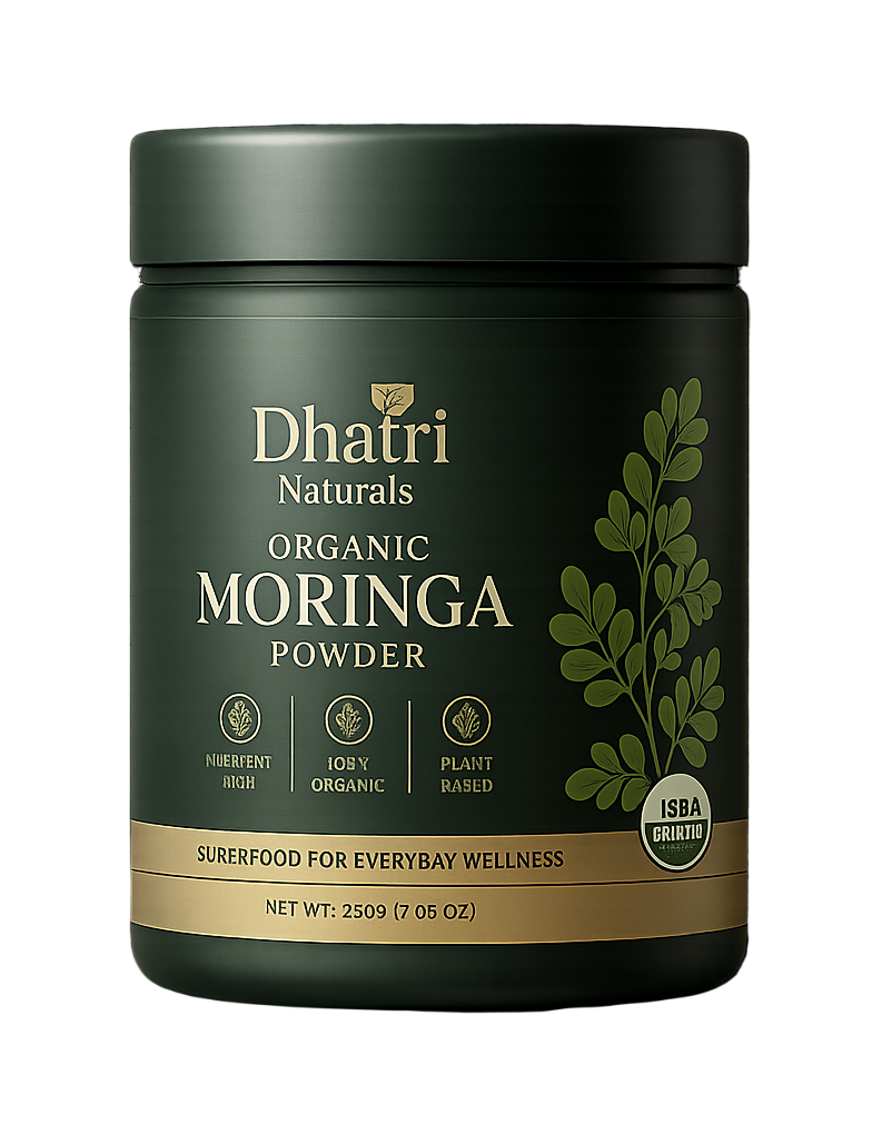 Dhatri Naturals organic moringa leaf powder jar